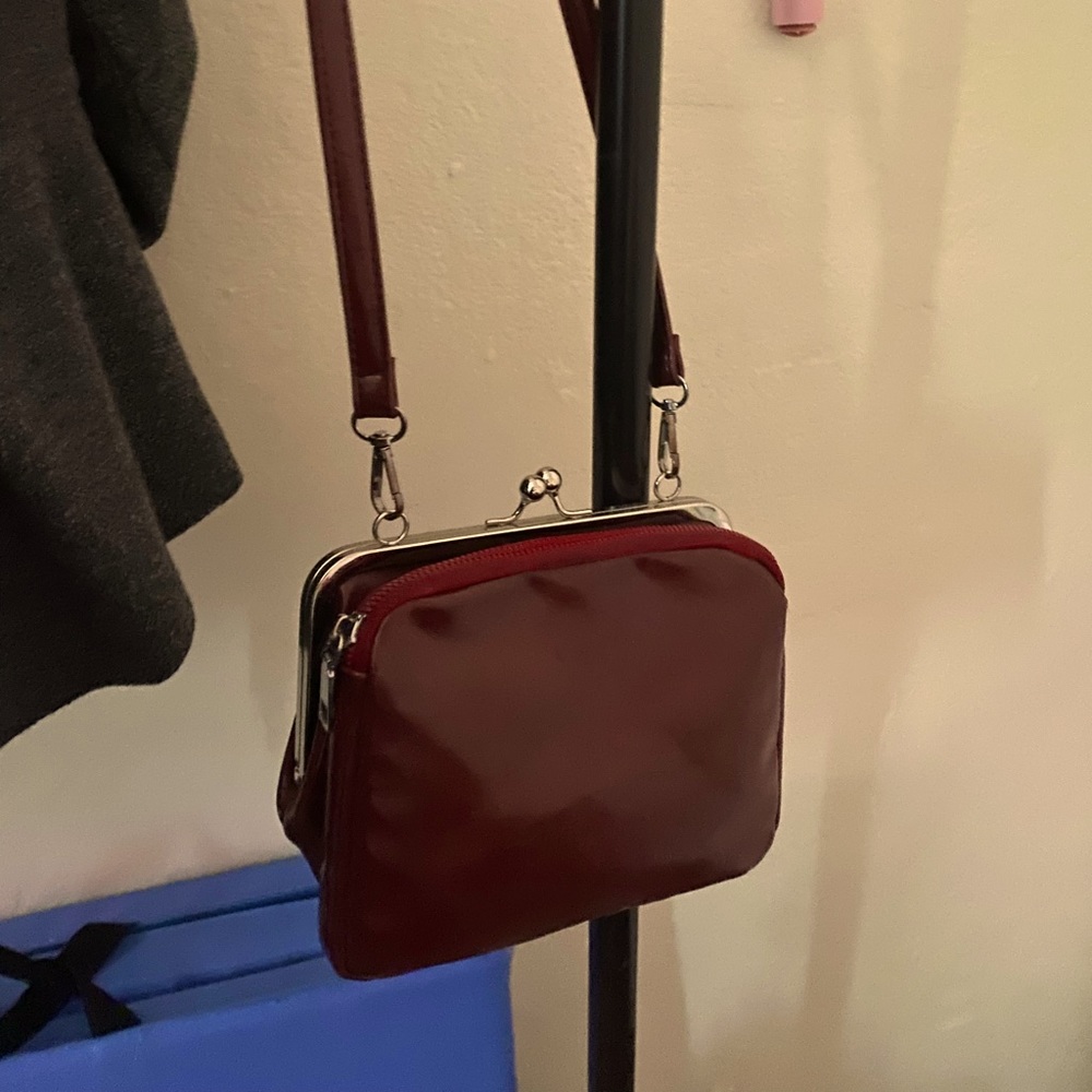 Burgundy leather handbag